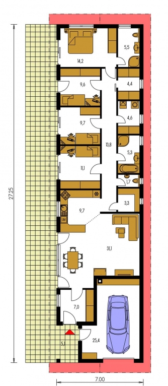 Spiegelverkehrter Entwurf | Grundriss des Erdgeschosses - BUNGALOW 47
